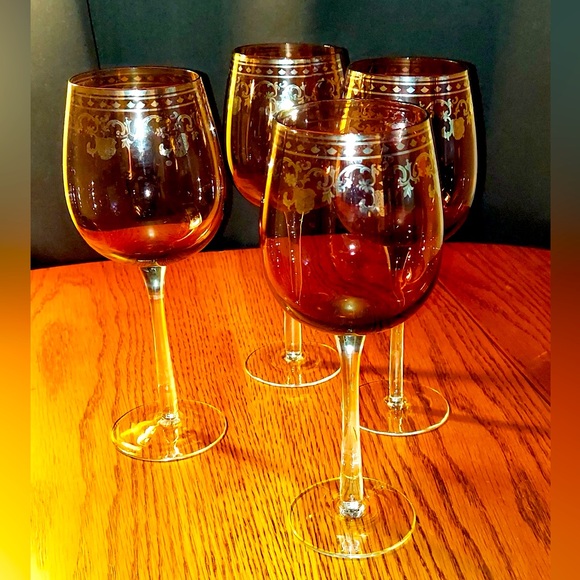 Vintage Other - AMETHYST Crystal Wine Glasses with Gold Trim